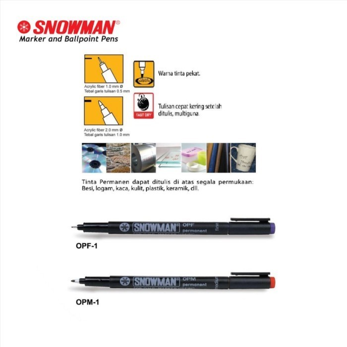 

JAMIN MURAH !!!Spidol Pen Snowman OHP Permanent Marker OPF / OPM - 1 lusin isi 12 pcs(BISA LANGSUNG ORDER)