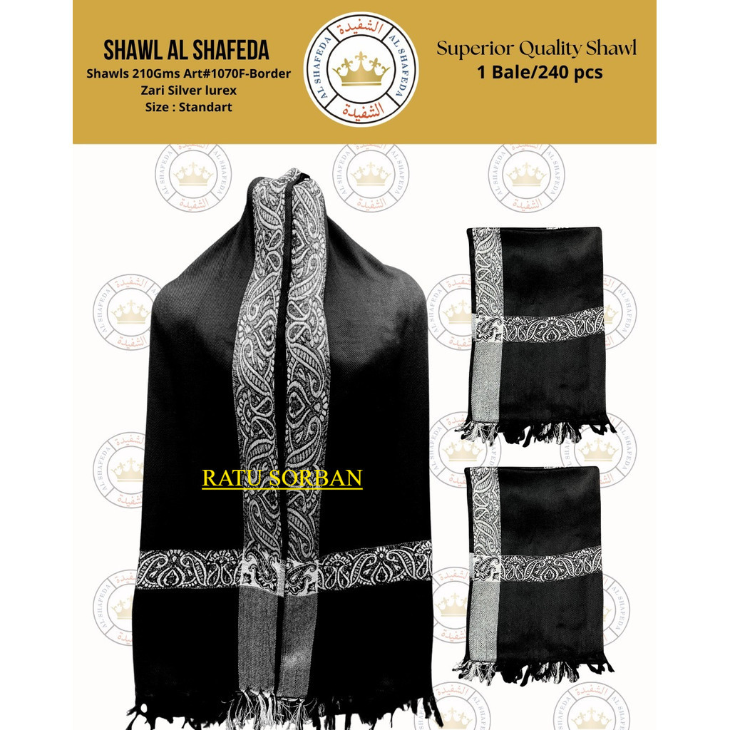Sorban Kashmiri Asli India Hitam Garis Emas -Al Safeda-Sorban Hitam - Sorban Kashmiri Hitam - Sorban