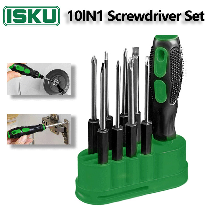 ISKU Obeng Set kunci shock set 10in1 Multifunction Screwdriver Obeng Serbaguna  Kunci Set perkaka