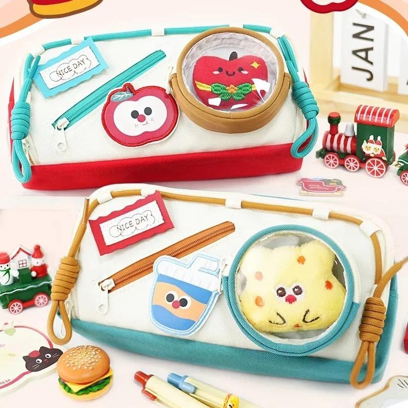 

Cute Canvas Pen Bags Multi-layers Large Capacity Good-looking Pencil Cases Ins Style School Stationery Supplies Gift For Kids