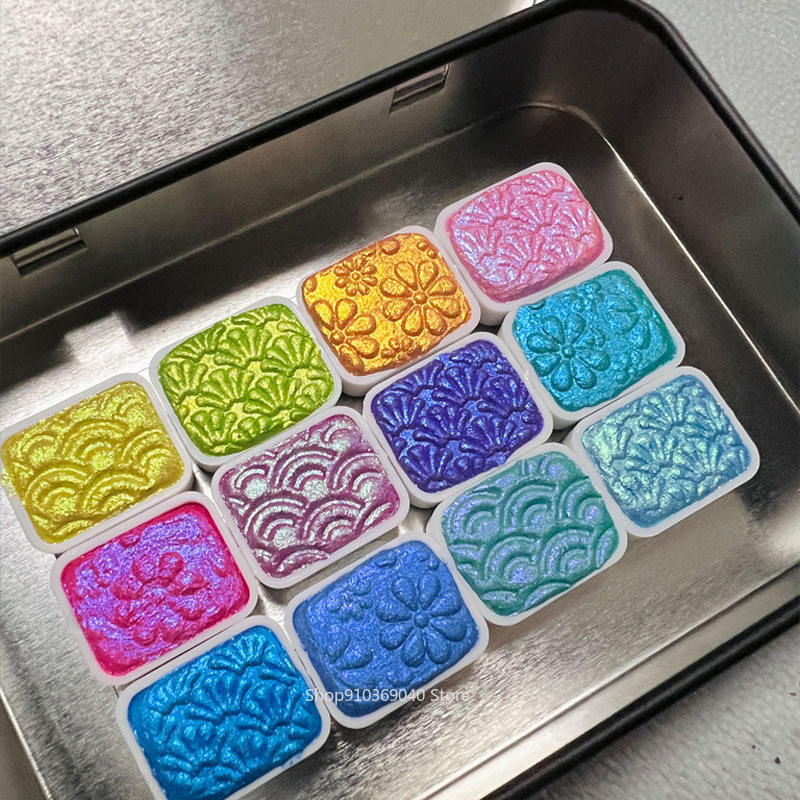 

12 Colors 1ML Shiny Pearlescent Pigment Solid Watercolor Pigment Painting Calligraphy Nail Art Glitter Watercolor Art Supplies