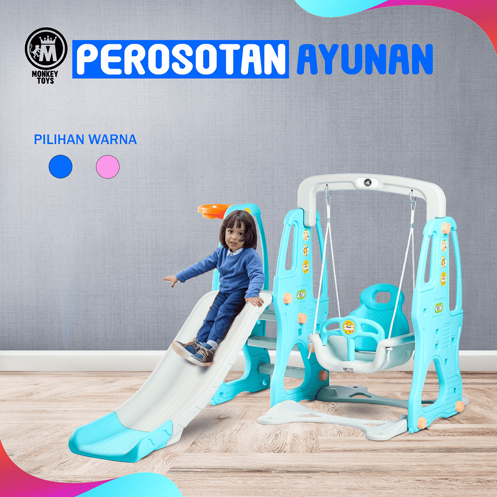 MMonkeyToys Perosotan Ayunan Anak 3IN1 Slide And Swing Perosotan Ayunan Ring Basket