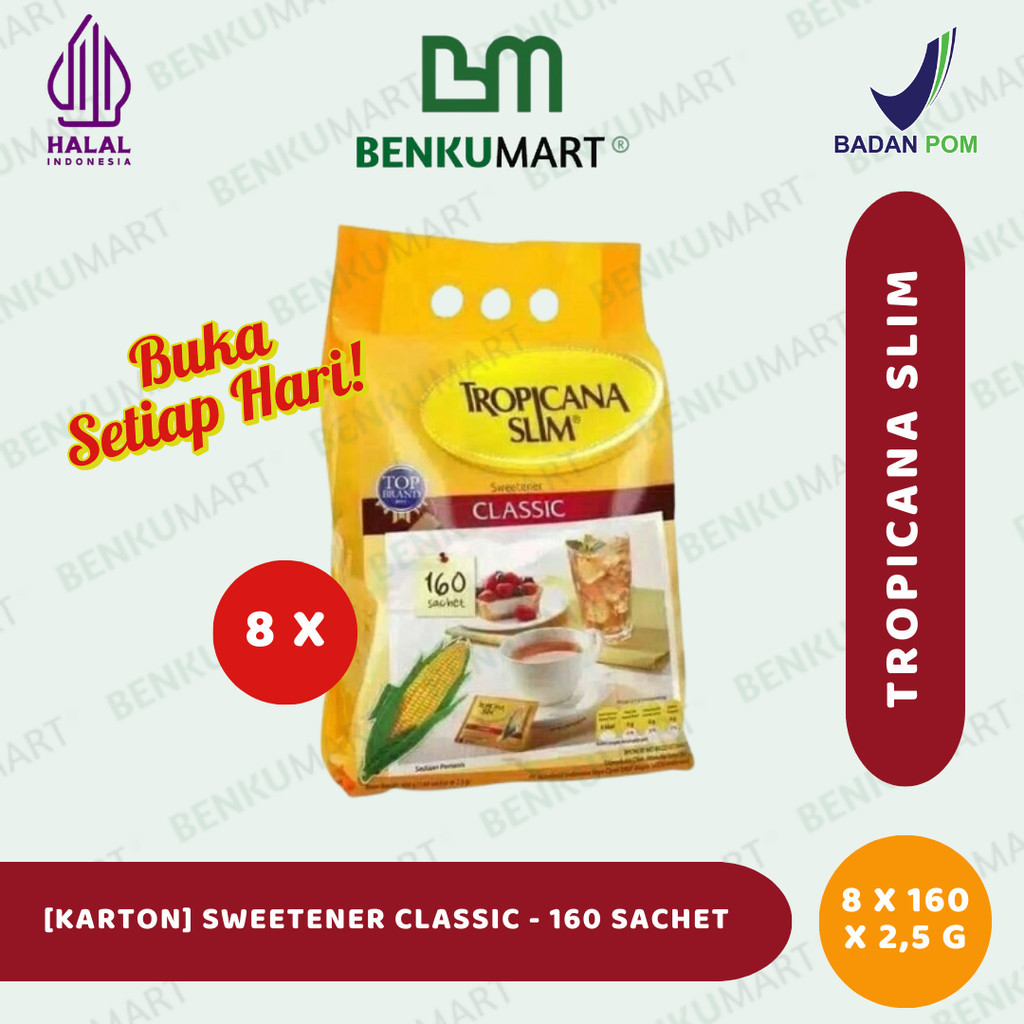

NEW SALE [KARTON] Tropicana Slim CLASSIC Sweetener isi 8 (160 sch x 2,5 gr)