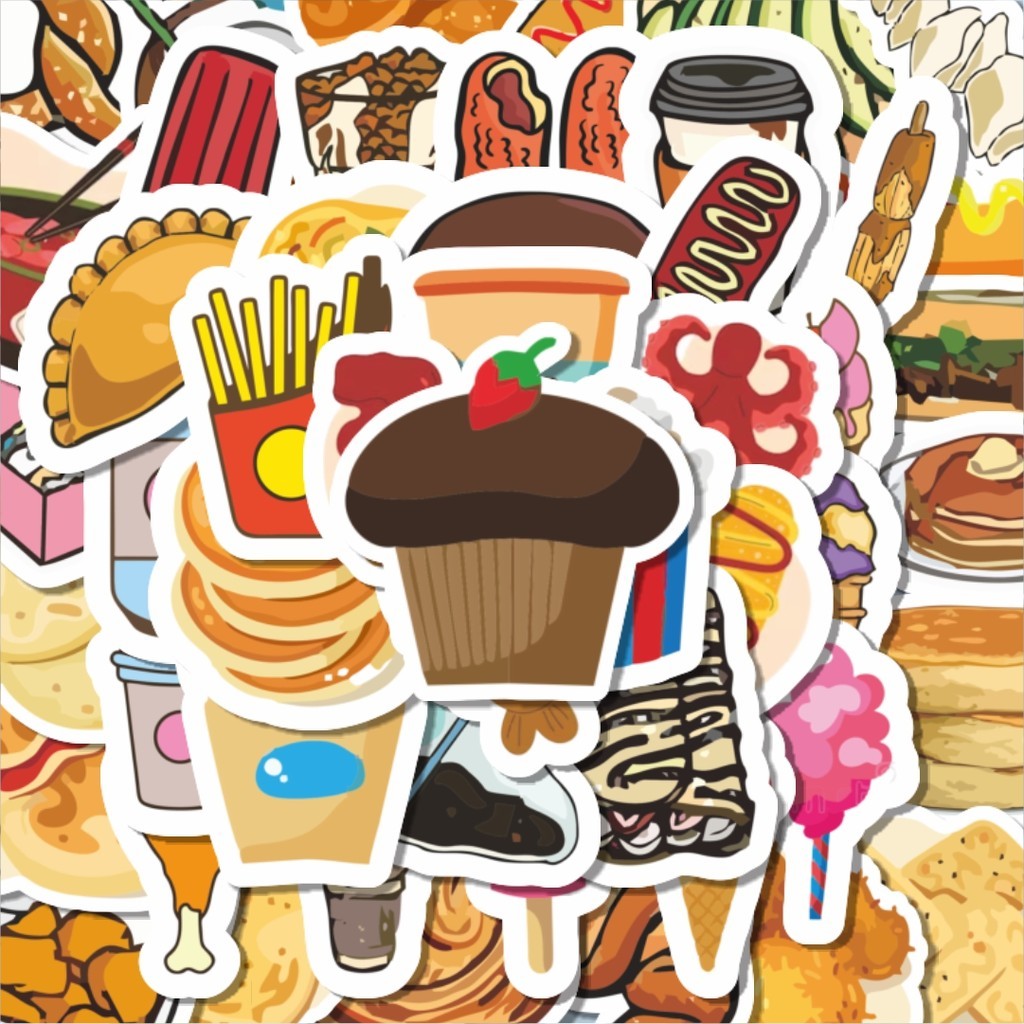 

100PCS Lucu Stiker Food/Makanan Stiker Aesthetic Stiker Anti Air Stikers Berperekat Waterproof sticker decal buat Motor Helm Buku Journal Koper Casing HP Laptop Botol Minum Hadiah anak