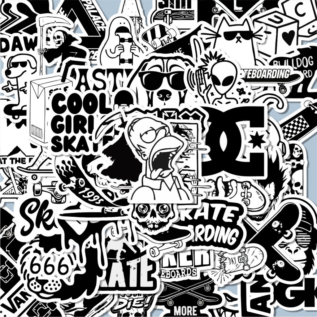 

100PCS Lucu Stiker Aesthetic Black And White Brand Distro Versi 7 Stiker Aesthetic Stiker Anti Air Stikers Berperekat Waterproof sticker decal buat Motor Helm Buku Journal Koper Casing HP Laptop Botol Minum Hadiah anak