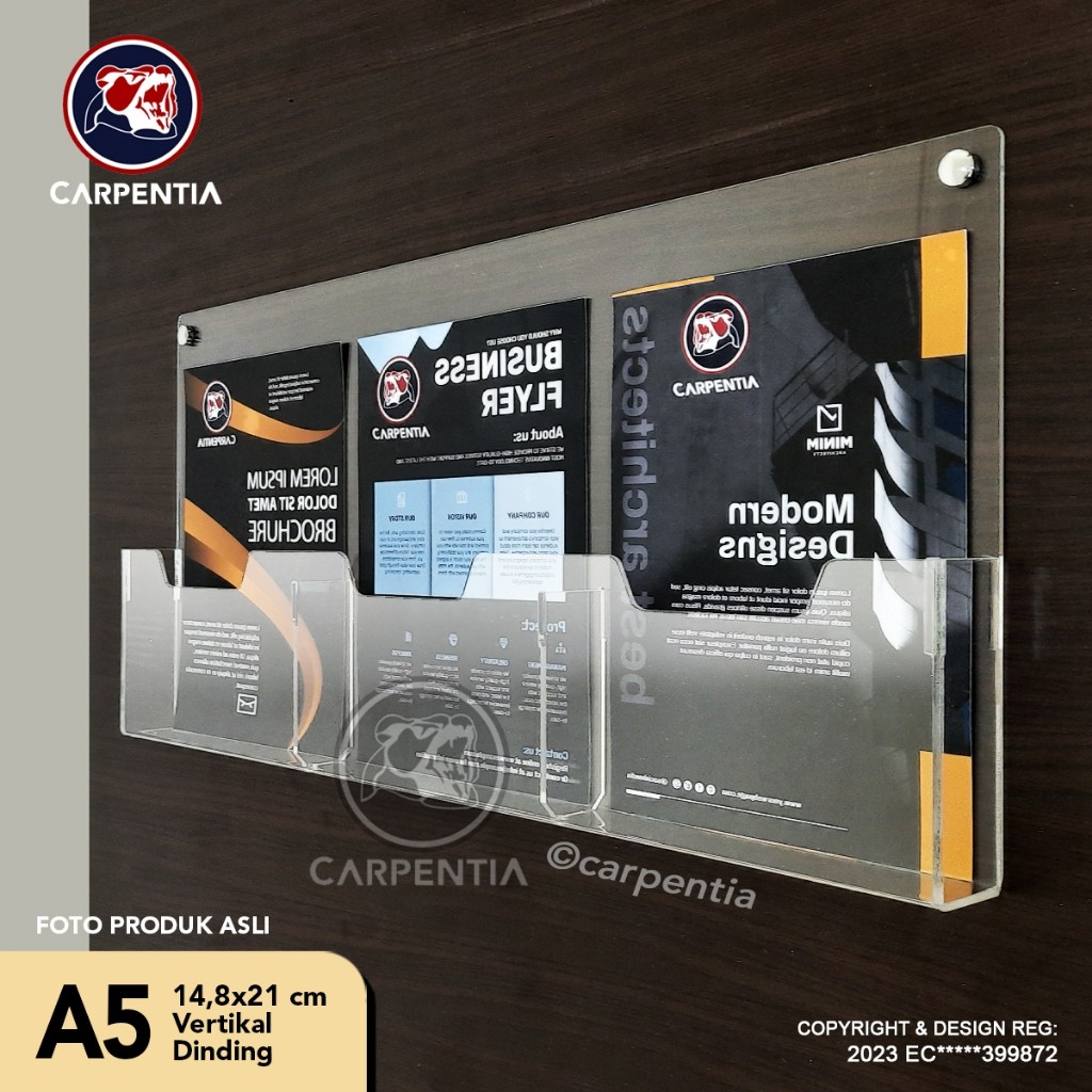 

Carpentia Tempat Brosur Dinding Akrilik / Holder Tembok - 3 Kantong A5 - Tipe D3