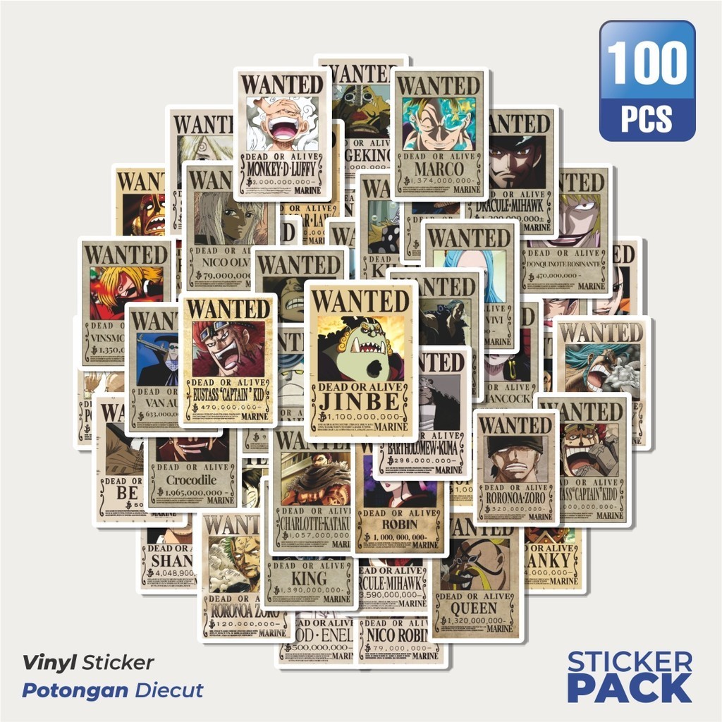 

Stiker Vinyl Stiker Anime Wanted One Piece Waterproof Aesthetic- Untuk Laptop, Motor, dan Helm - Paper Stationery Pack