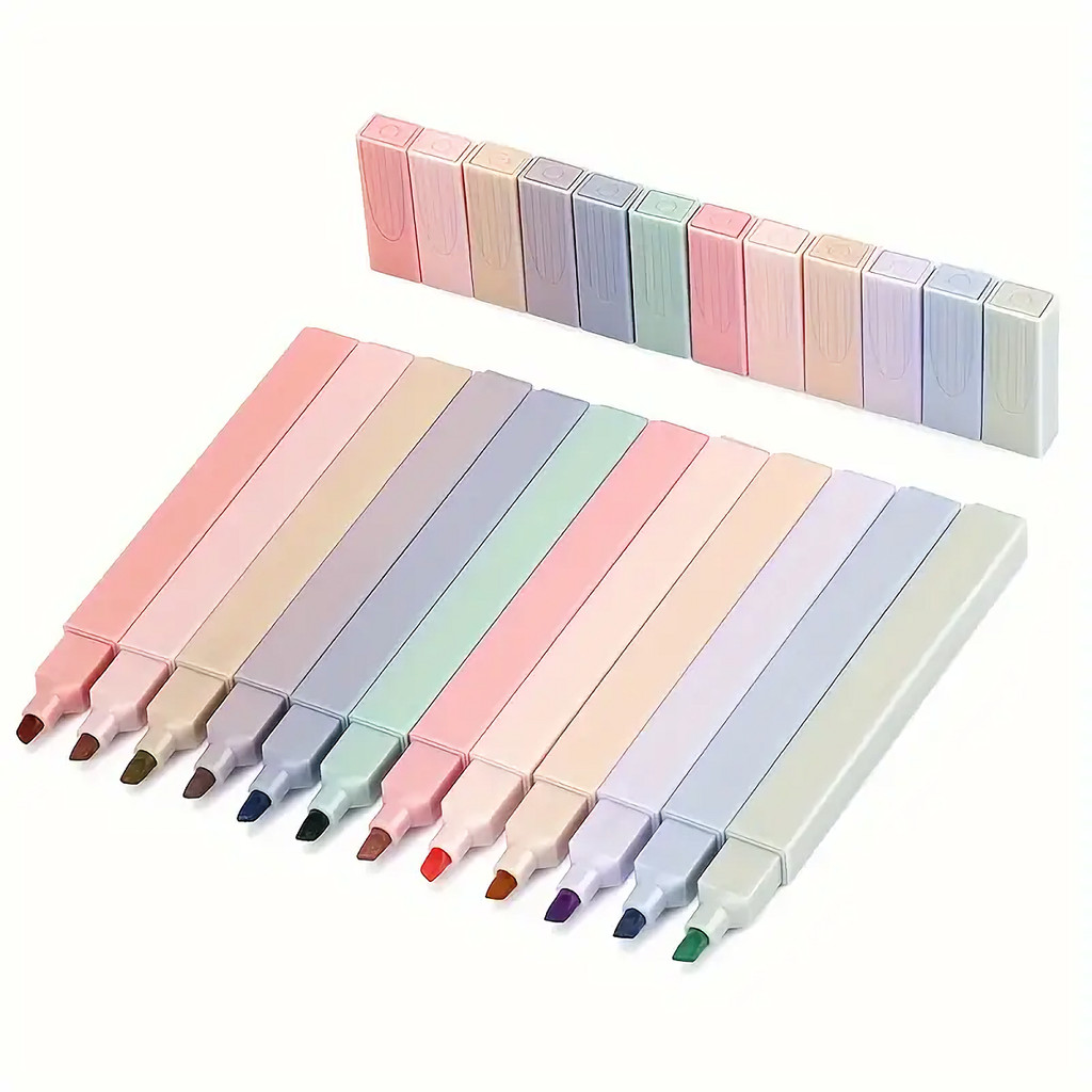 

12pcs colorful Aesthetic Highlighters Cute Assorted Random Colors, No Bleed With Soft Tip Stationary Markers, For Students