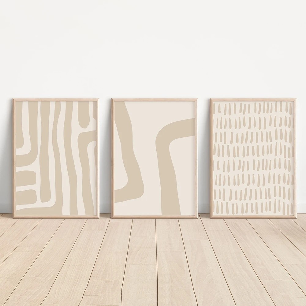 

Boho Abstract Geometric Mid Century Poster Print Beige Canvas Painting Modern Neutral Wall Art Pictures Living Room Home Decor