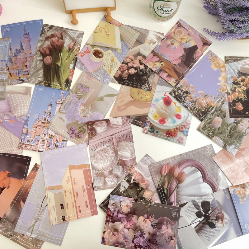 

Korean Ins Dreamy Pink Postcard Photo Props Flower Castle Girl Home Decor Background Wall Sticker Diy Decorative Card 30 Sheets