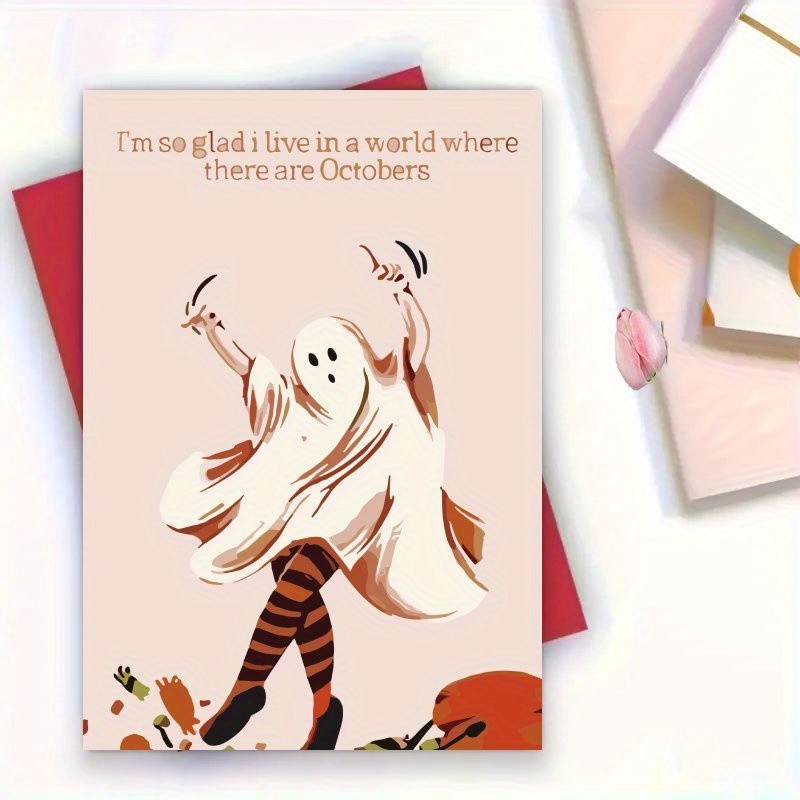 

Spooky Halloween card with ghost design - "I'm grateful to live in a world with eights" - perfect for family and friends