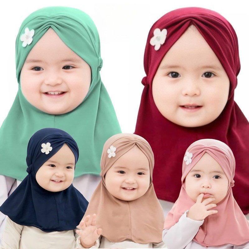 Hijab bayi 0 3 6 bulan 12 bulan (1tahun) BUNGA SAKURA kerudung anak lucu jilbab bayi