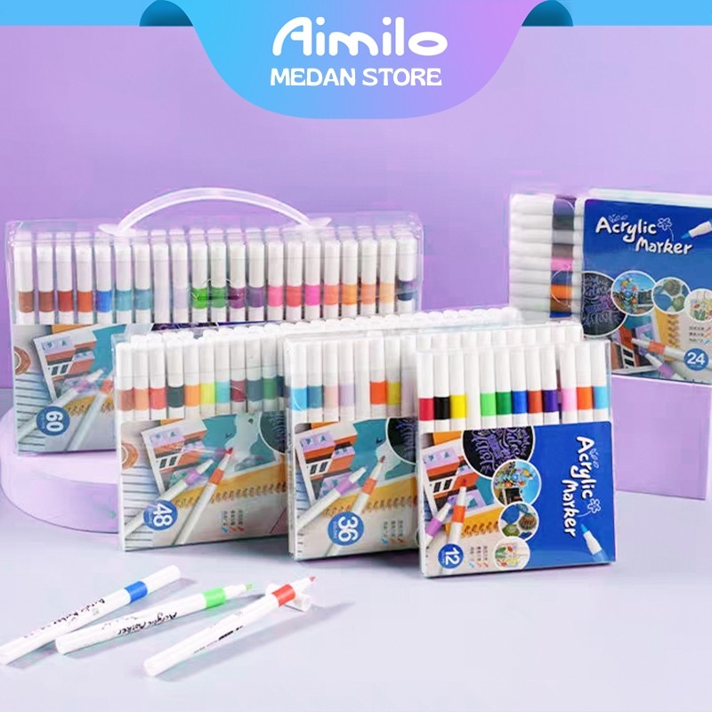 

Aimilo - Spidol Acrylic Marker Spidol Warna Warni 1 Set DIY Painting Akrilik Marker 48/60/80 WarnaCO