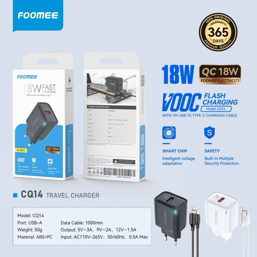 Foomee CQ14  Charger Type-C QC 18W Flash Charging