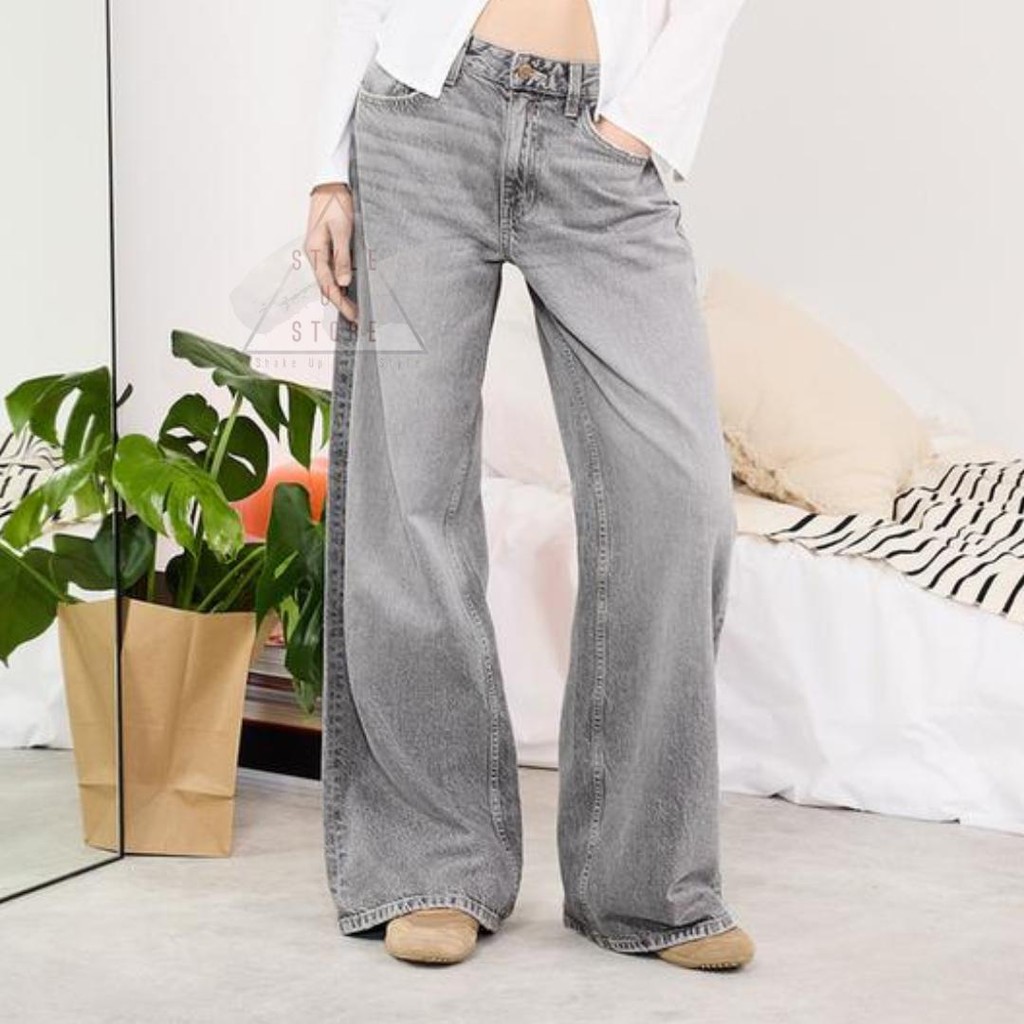 [ STYLEUPSTORE ] BERSHKA Wide Leg Denim Jeans - Celana Panjang Denim Jeans