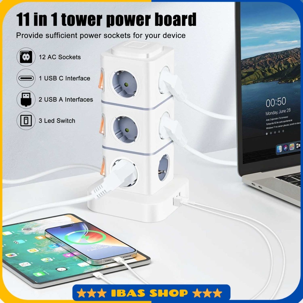 Stop Kontak Power Socket Strip Tower Colokan Listrik 2500W - NN812