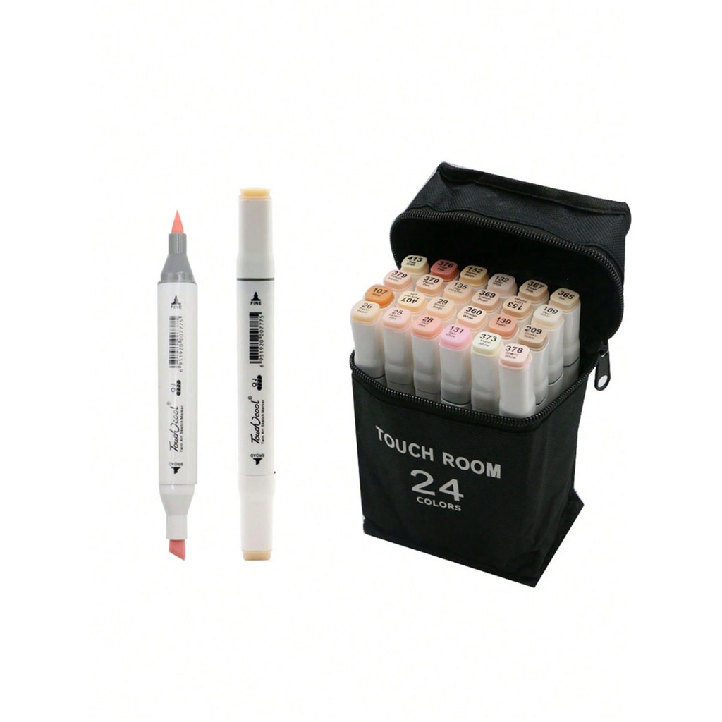 

24 Colors Dual Tip Alcohol-Based Skin Tone & Hair Art Markers Set for Illustration Manga Portrait Drawing Professional Artist Su