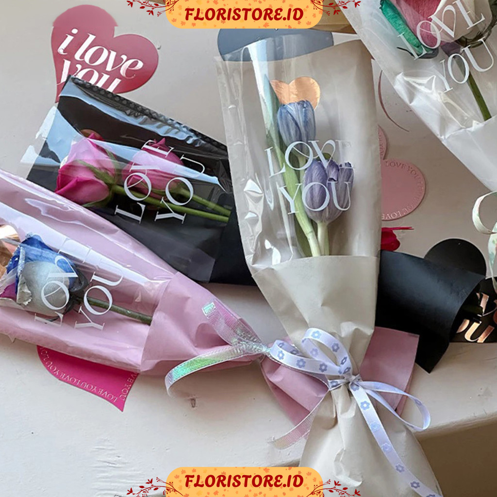 

LOVE MOTIF SINGLE WRAPPERS / KANTONG PLASTIK BUNGA / FLOWER SLEEVE / CORONG BUKET BUNGA / FLORIST SUPPLY