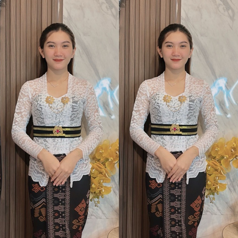 kebaya bali kutubaru modern + kamen jadi motif bahan melar/Setelan kebaya + rok moscrepe motif bahan