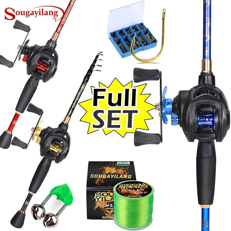 Sougayilang Joran Pancing Set 1.8/2.1/2.4m Joran Set Reel Casting Reel BC Pancingan Set Lengkap