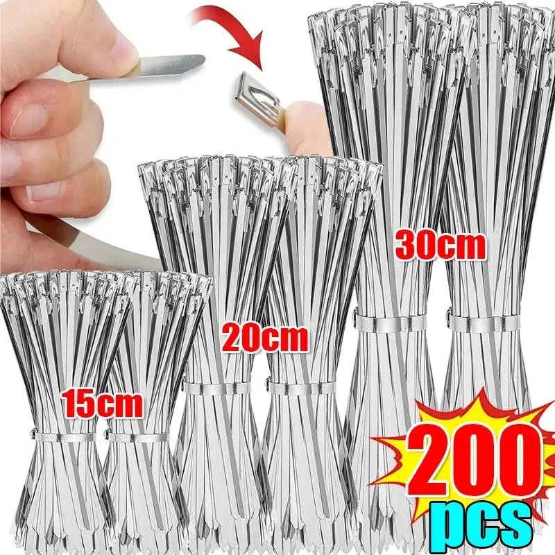 

20/200Pcs Stainless Steel Cable Ties Metal Zip Ties Strap for Exhaust Wrap Multi-Purpose Heavy Duty Self-locking Fastening Ring