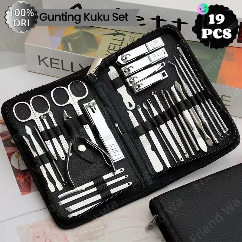 Gunting Kuku Set Lengkap 19pcs Manicure Pedicure Set/Alat nail art lengkap/Pemotong Kuku/Potongan Ku