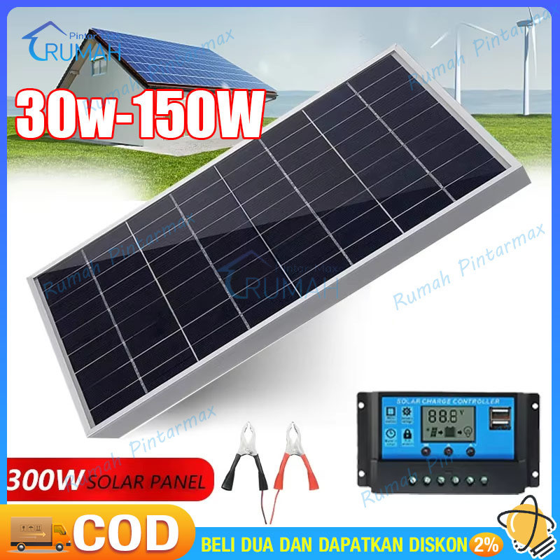 Solar Panel 100W Panel Surya Solar Charge Controller LED Display Solar PWM 12V/24V 10A 20A 30A 50A 6