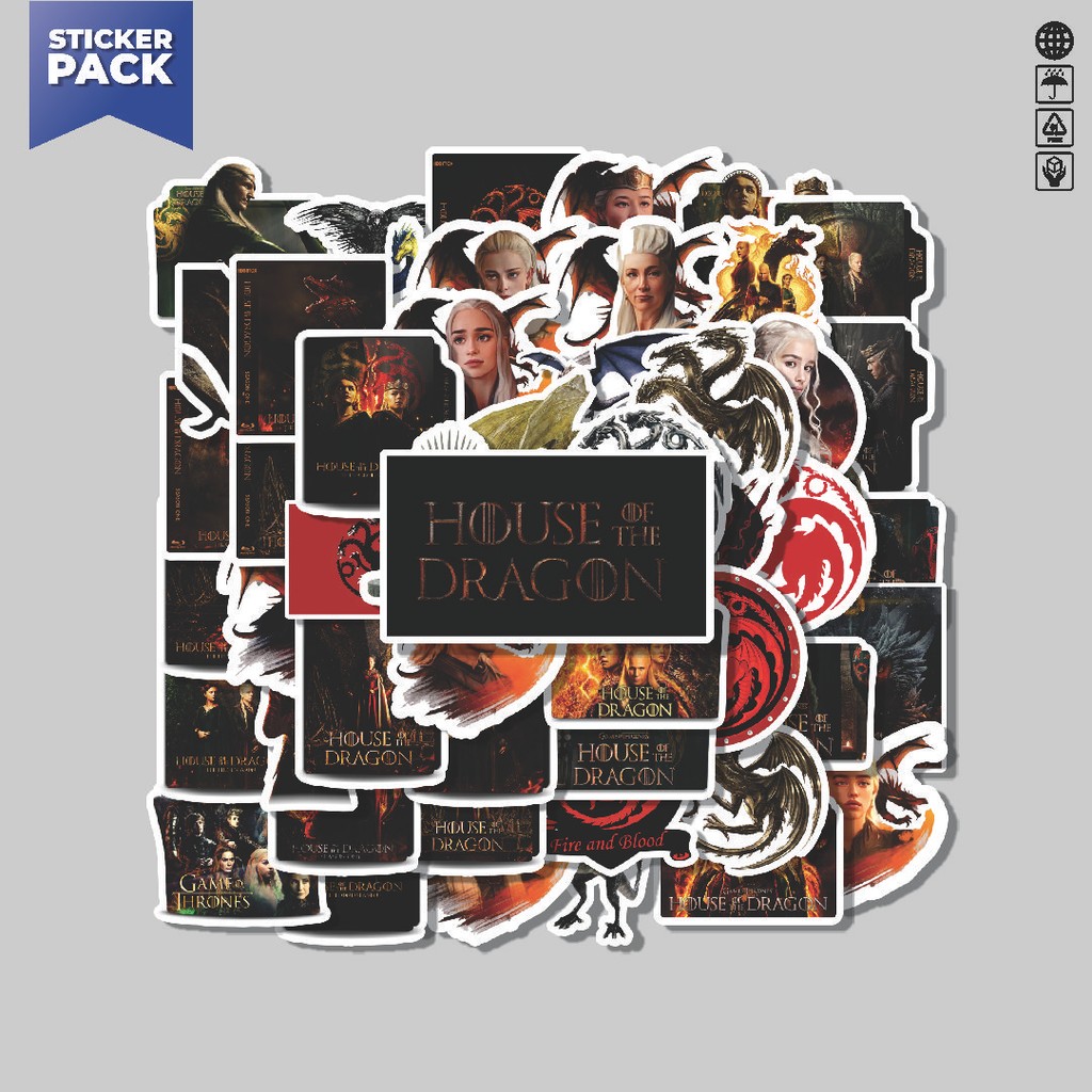 

[100PCS]Stiker Pack Stiker House Of The Dragon [Rumah Naga] Aesthetic Vinyl Anti Air Dekorasi Sticker Laptop Buku Journal Koper Helm Casing HP Gitar Helm Skateboard