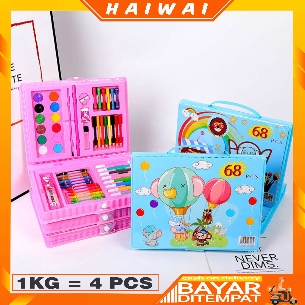 

COD HaiWai COD Crayon set 68pcs Pensil warna Krayon set koper Alat menggambar mewarnai STY12