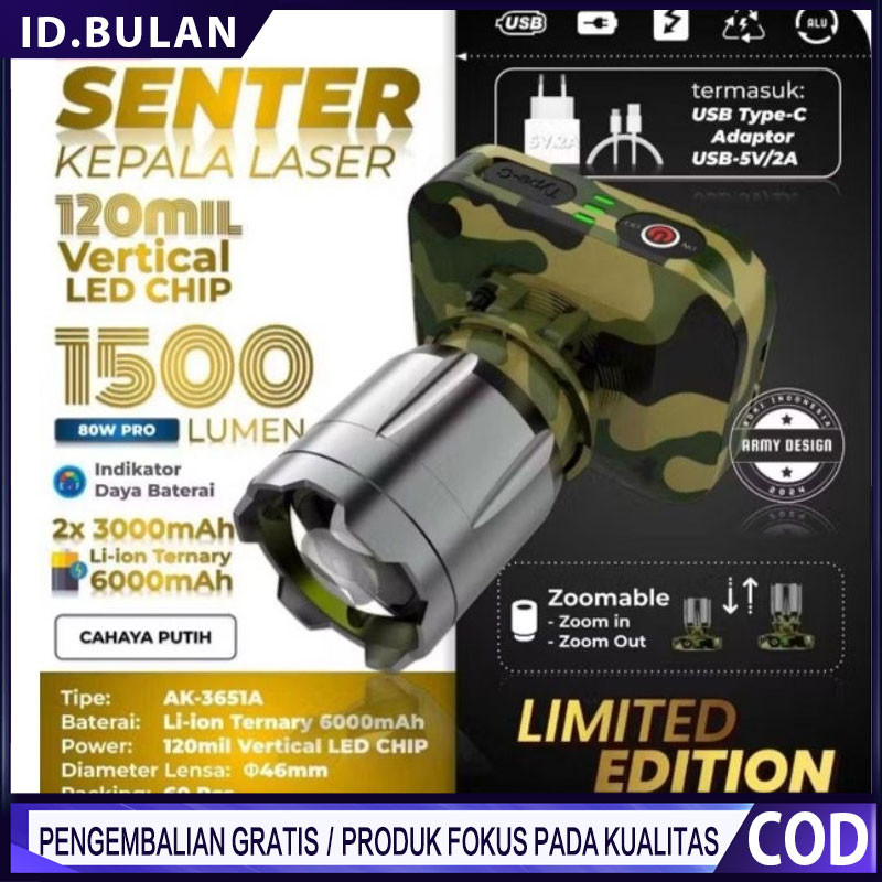 AOKI SENTER KEPALA LIMITED EDITION ZOOM 60W AK-3671A & 3672K / HEADLAMP AOKI ZOOM ARMY LIMITED EDITI