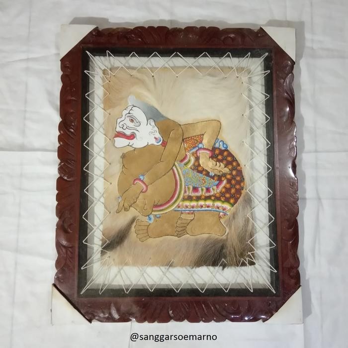 Lukisan Dinding Wayang Kulit Bulu Kambing Bingkai Ukir Sedang - Semar
