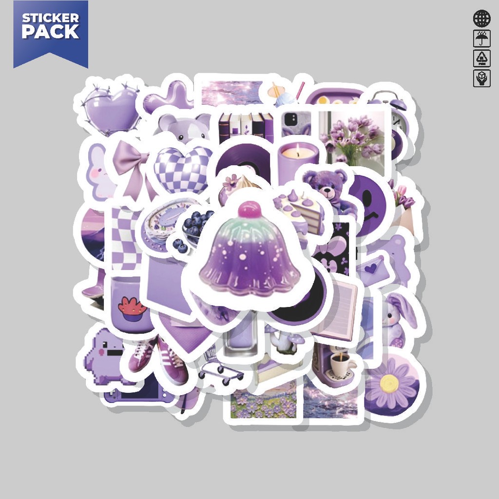 

[100PCS]Stiker Pack Stiker Instyle Purple Aesthetic Vinyl Anti Air Dekorasi Sticker Laptop Buku Journal Koper Helm Casing HP Gitar Helm Skateboard