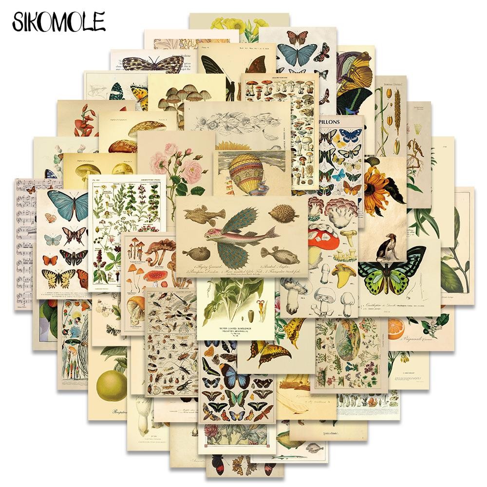 

10/30/50PCS Retro Plant Insect Flower Art Stickers Mushroom Animals DIY Kids Laptop Skateboard Suitcase Decals Graffiti Sticker