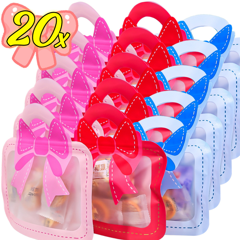 

5/20pcs Bow Snack Packaging Bags Portable Design Cosmetics Candy Small Items Storage Self Seals Cartoon Bow Portable Gifts Bags