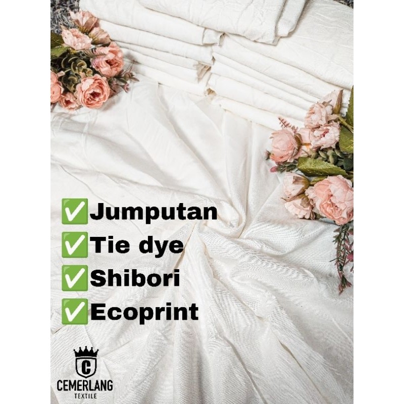 Bahan Kain Mori Rayon Santung Shantung Katun Cotton Polos Batik Jumputan Tie dye Shibori Ecoprint