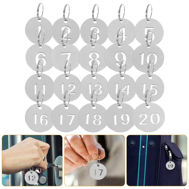 

20pcs Stainless Steel Numbered 1-20 Tags Key Tags Stainless Steel ID Tags Luggage Tags Round Brand Number Tag