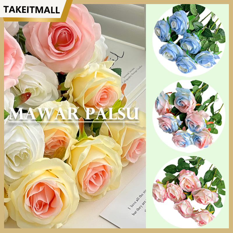 Bunga Mawar Palsu Mawar Palsu/Tangkai Rose Premium Bunga Hias Dekorasi Bunga Mawar