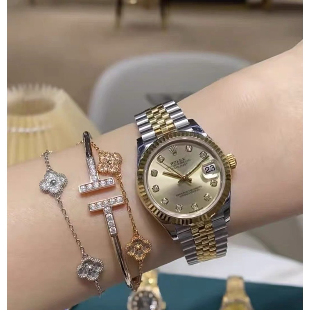 Jam tangan bisnis tren mewah mode jam tangan wanita asli jam tangan Rolex kalender kasual emas kelas