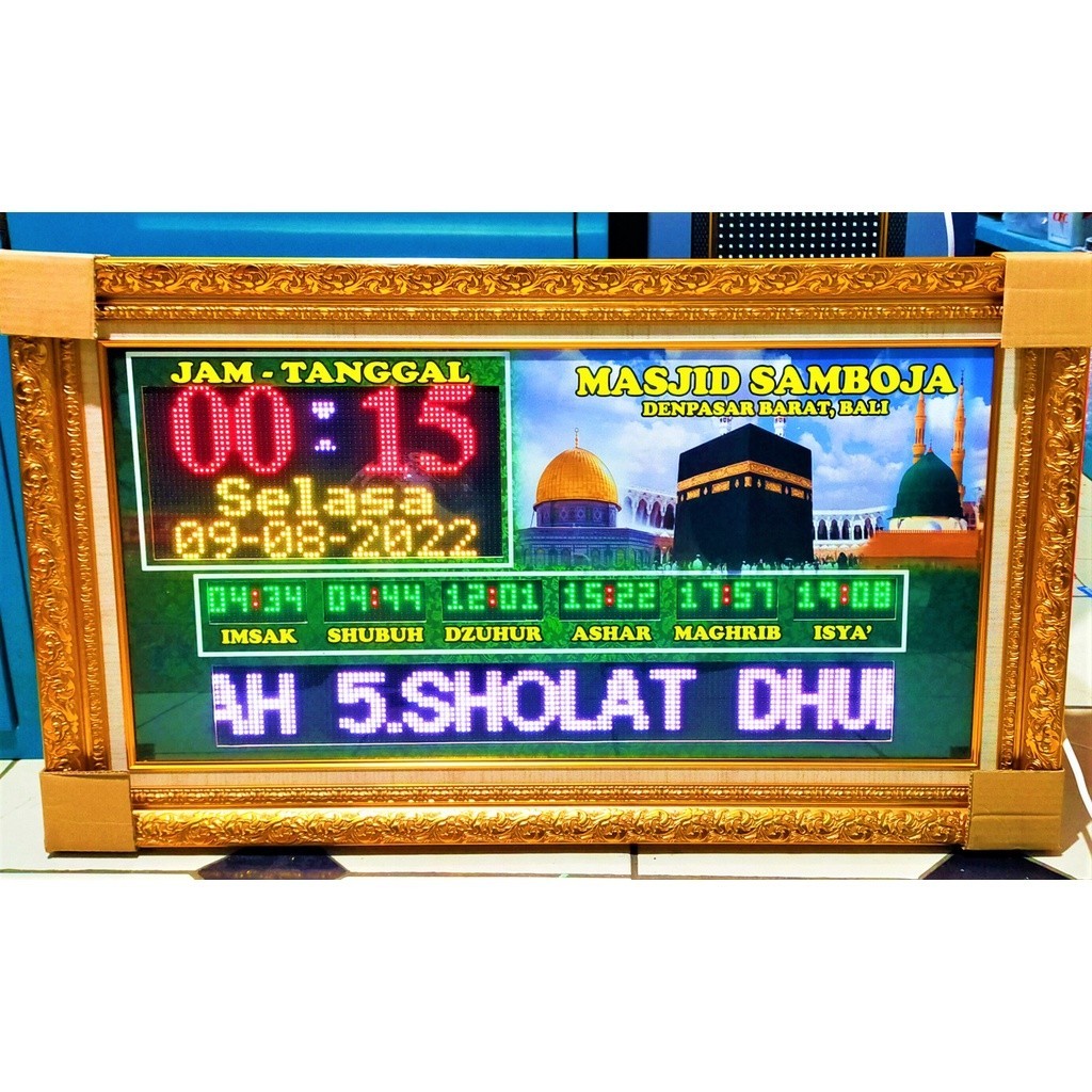 KALIGRAFI LED 3D JAM DIGITAL JADWAL SHOLAT MASJID TYPE P5 3PKH FULL COLOUR PAJANGAN HIASAN DINDING