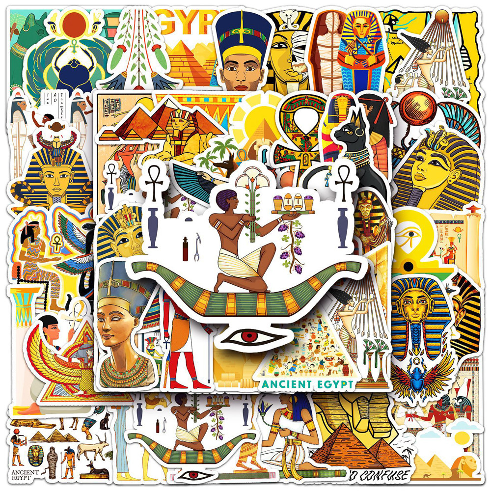 

10/30/50pcs Ancient Egypt Retro Civilization Stickers Pharaoh Pyramid Cartoon Graffiti Decals Luggage Laptop Skateboard Sticker