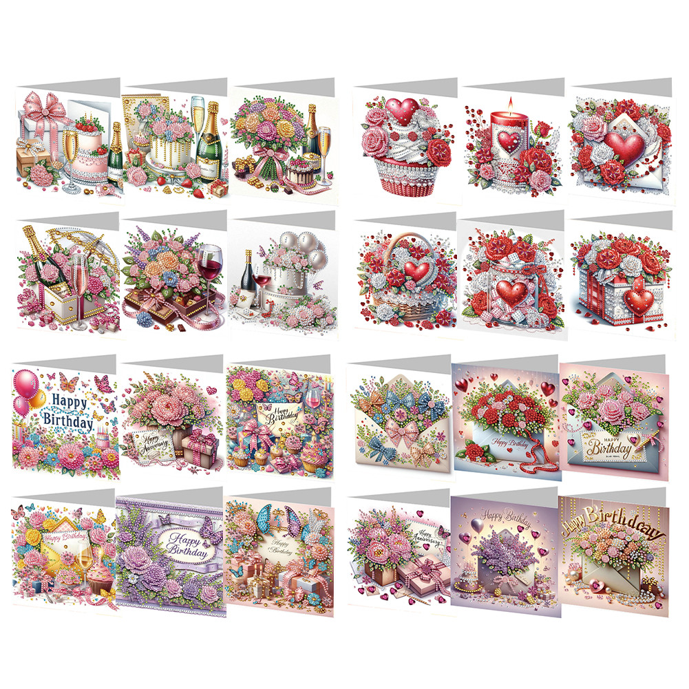 

6PCS DIY Diamond Painting Greeting Card Set Rhinestone Diamond Art Mosaic Postcards Creative Birthday & Thanksgiving Card Kit