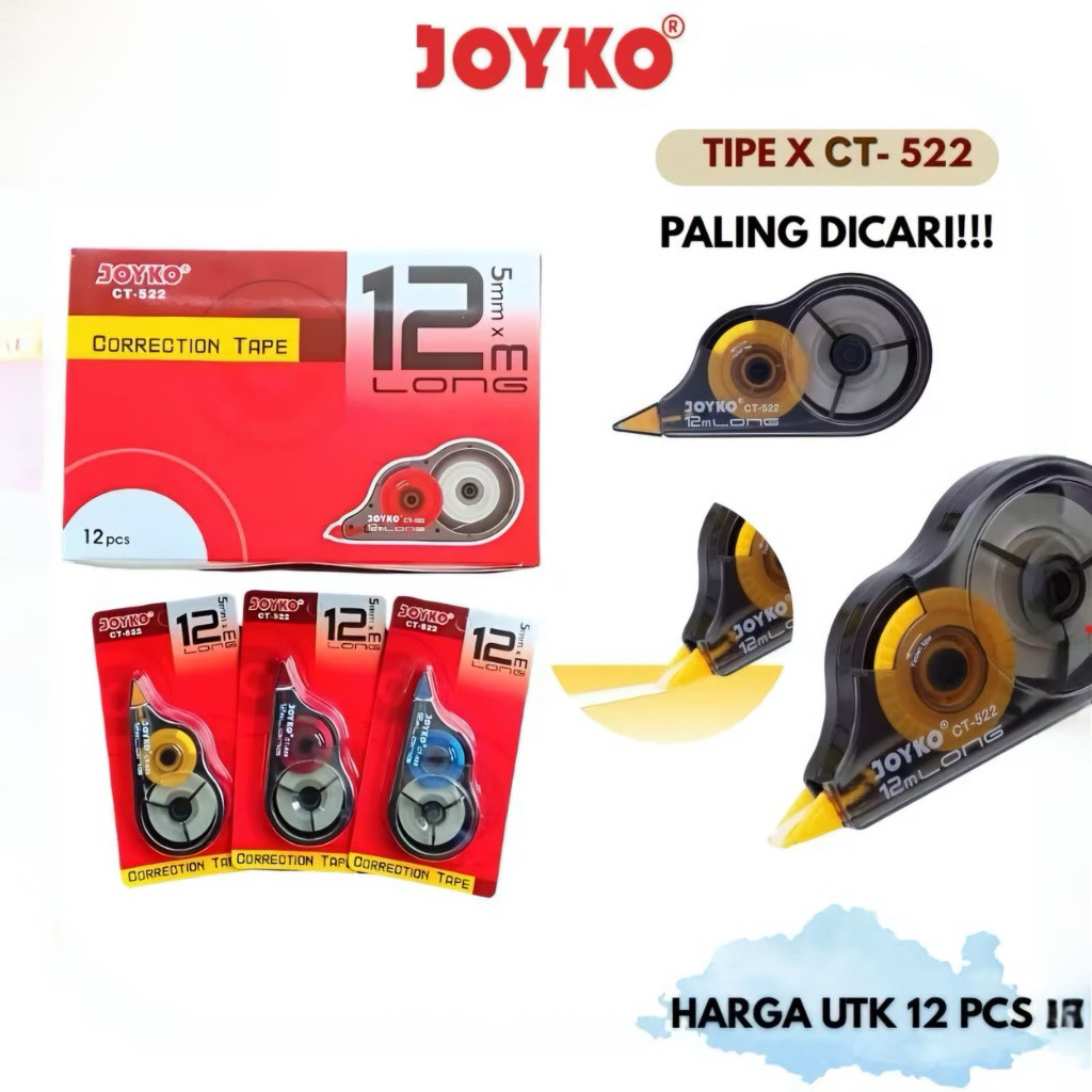 

Correction Tape 1 Kotak 12pcs Pita Koreksi Joyko CT-522 Cod