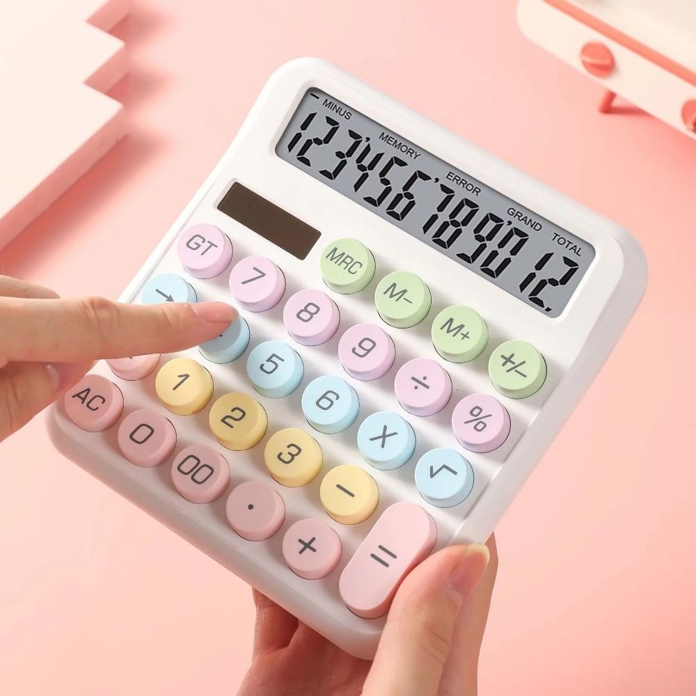 

Solar Powered 12 Digits Calculator Dual Power Supply Widscreen Candy Color Calculator Mechanical Keyboard Dopamine Calculator