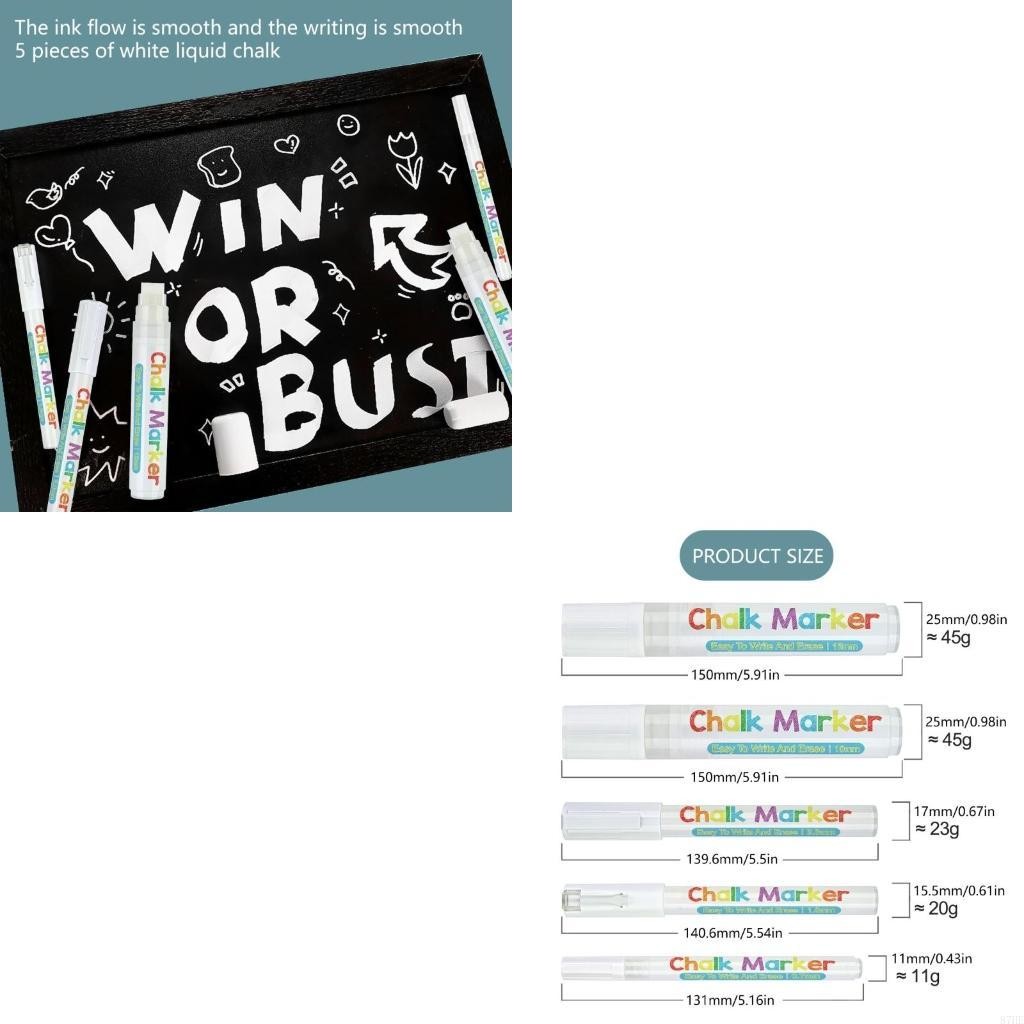 

5 Pcs White Liquid Chalk Markers Erasable Chalk Marker Pen Easy to Use Chalkboard Markers for Chalkboards Signs Glass