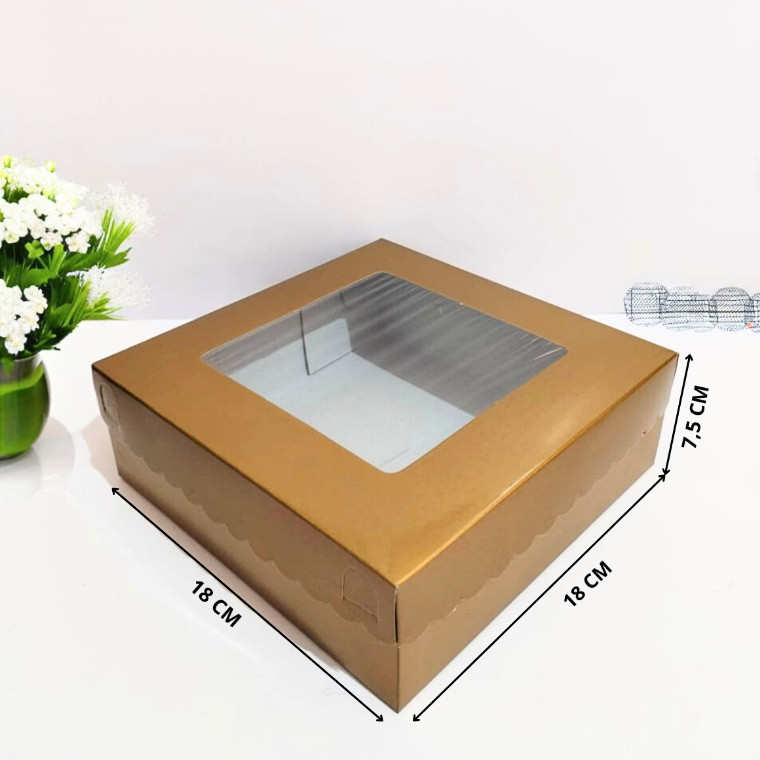 

( 10 Pcs ) Fuji Box Dus Kotak Kue Kuning Emas 18 x 18 x 7,5 Gold Premium Jendela