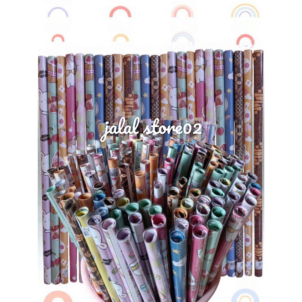 

MER.SHOP 50 Pcs Kertas Kado SUDAH di Gulung Motif Campur (Karakter,Bunga,Batik)