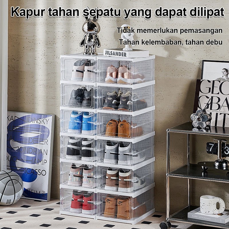 Kotak Sepatu Lipat Rak Sepatu Lipat Lemari Sepatu Lipat Kotak Sepatu Transparan Plastik Lemari Multi