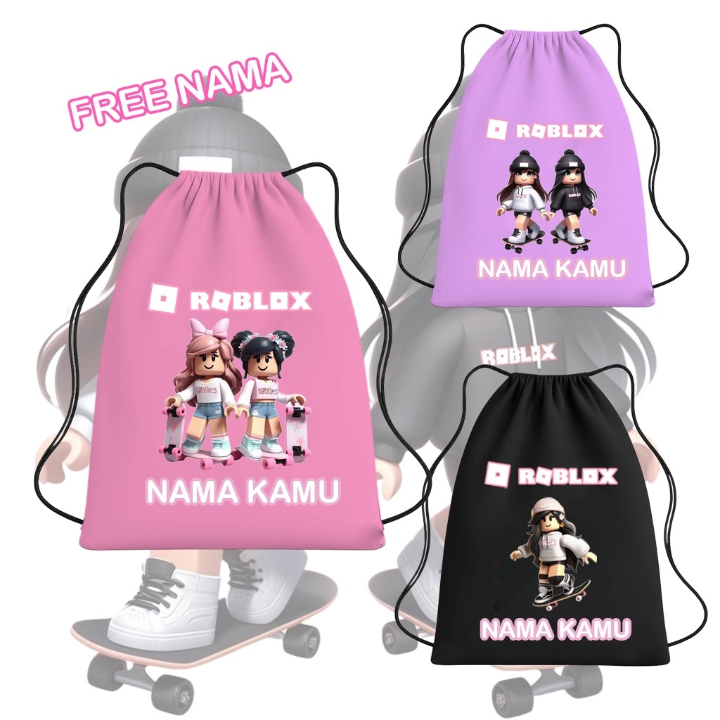 Tas Serut Anak Cewek Karakter Roblox – Custom Nama, Cocok untuk TK SD & Kado Ulang Tahun