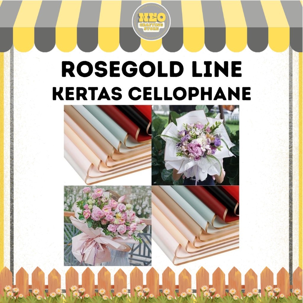 

(20 LEMBAR) Kertas Cellophane Buket Bunga - TRANSPARAN ROSEGOLD LINE - Flower Wrapping Paper