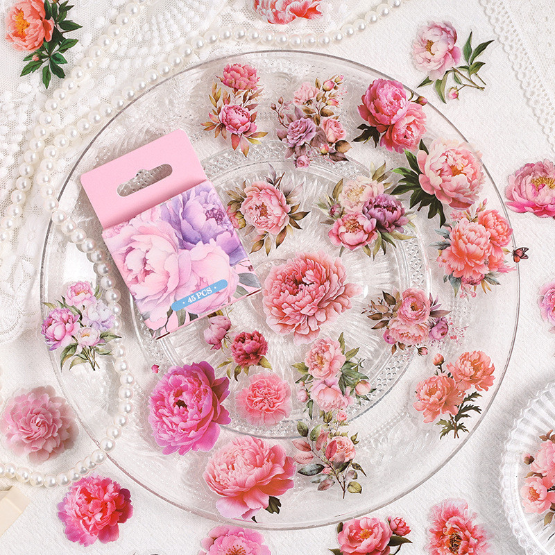 

45 pcs/lot Pink flower stickers hand ledger DIY material decorative stickers for DIY Diary Scrapbooking Planner Sticker